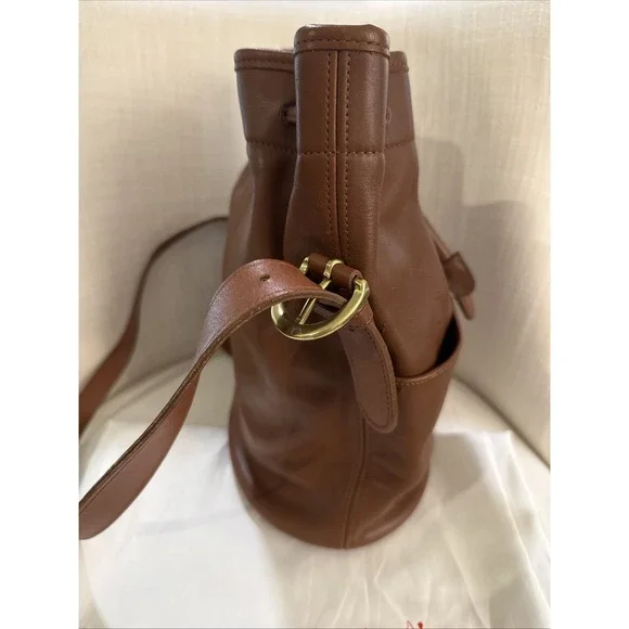 Vintage Coach 4151 Cowhide Drawstring Bucket Bag Brown Soft Leather Crossbody - Picture 8 of 12